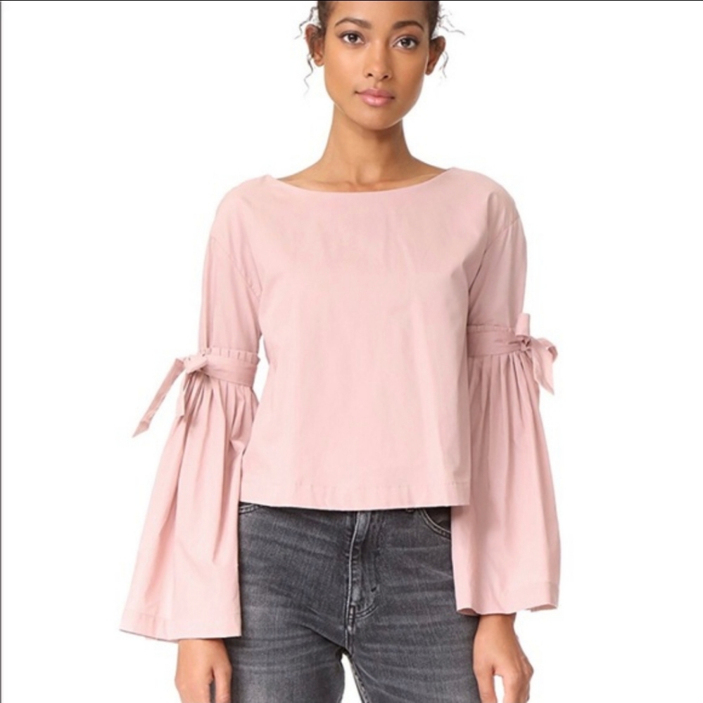 Free people pink blush blouse bell sleev bow